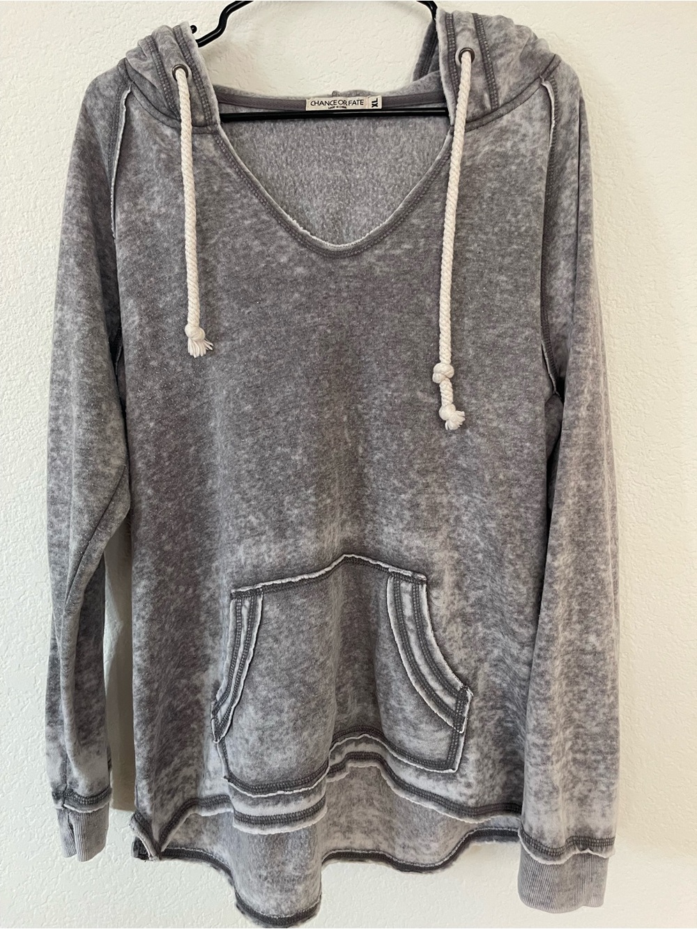 Chance or Fate Washed Gray V-Neck Hooded Pullover